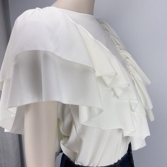 Coastal Cowgirl‎ Victorian White Blouse Flaunt Ruffles Front&Back Yakuza s S-M - Picture 5 of 15